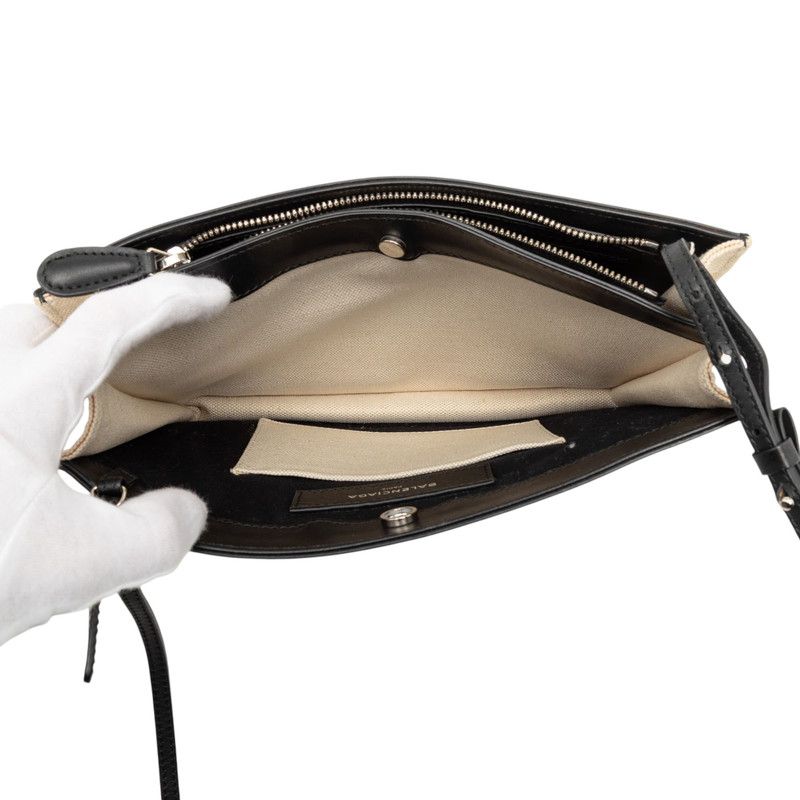 Balenciaga Logo Navy Pochette Crossbody Shoulder Bag Black Ivory Canvas