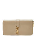 Saint Laurent YSL Logo Round Zip Wallet Beige Leather