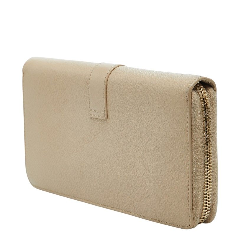 Saint Laurent YSL Logo Round Zip Wallet Beige Leather