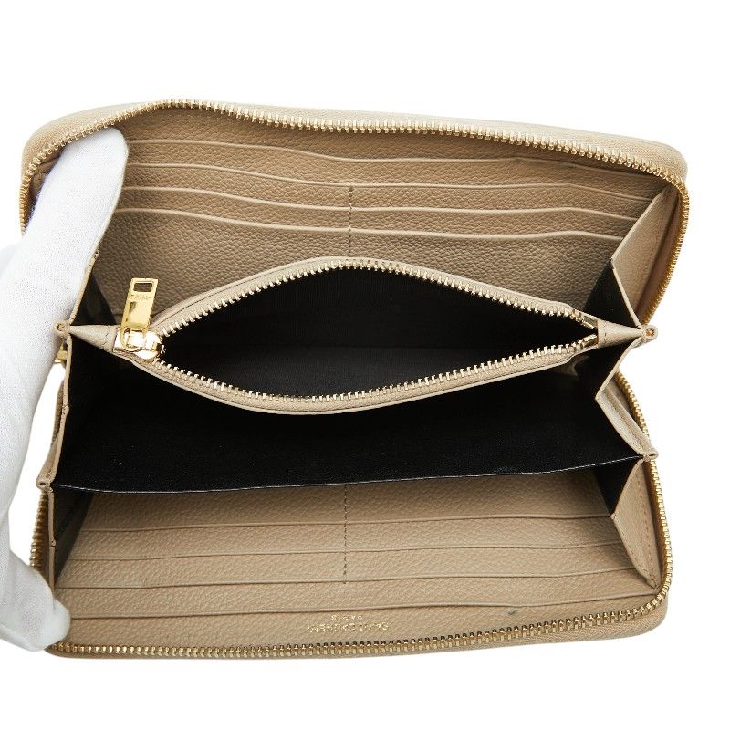 Saint Laurent YSL Logo Round Zip Wallet Beige Leather