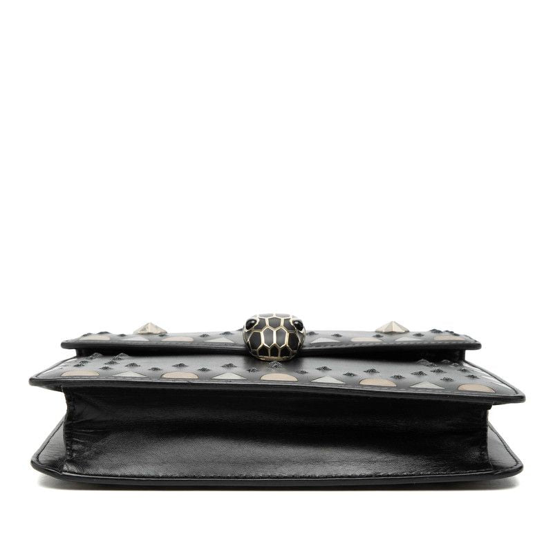 Bvlgari Serpenti Studded Chain Shoulder Bag Black Leather