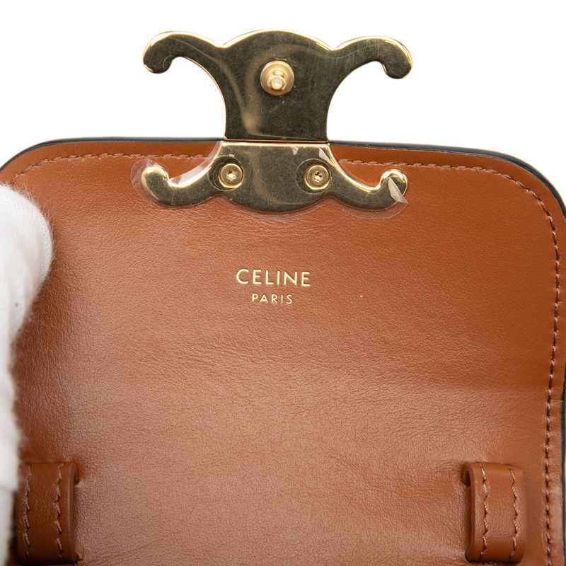 Celine Triomphe Mini Claude Crossbody Shoulder Bag Brown Tan Leather