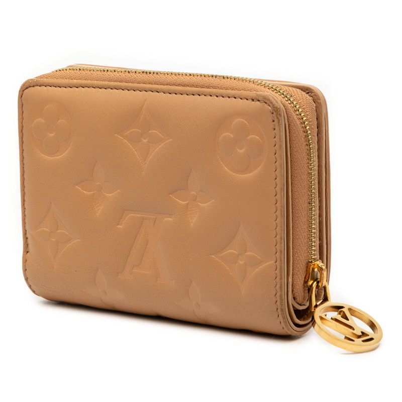Louis Vuitton Monogram Embossed Portefeuille Camel Brown Lamb Leather