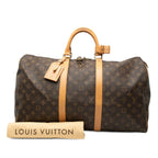 Louis Vuitton Monogram Keepall 50 Boston Bag Brown Leather