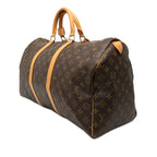 Louis Vuitton Monogram Keepall 50 Boston Bag Brown Leather
