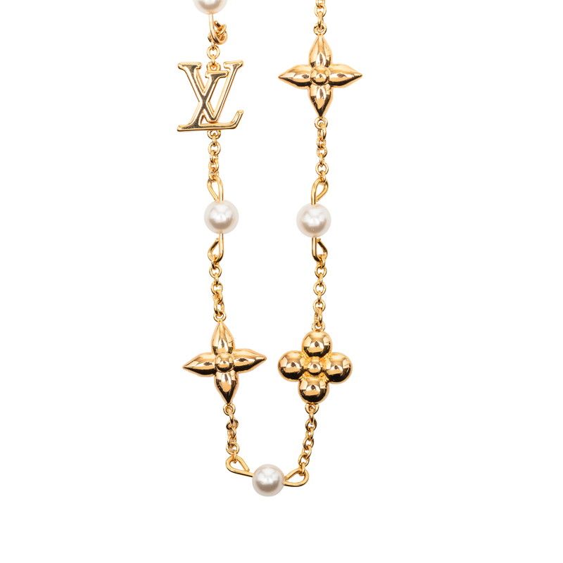 Louis Vuitton Necklace a Gold Plated Faux Pearl