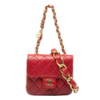 Chanel Mini Quilted Chain Shoulder Bag Red Gold Lambskin