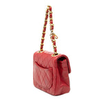 Chanel Mini Quilted Chain Shoulder Bag Red Gold Lambskin