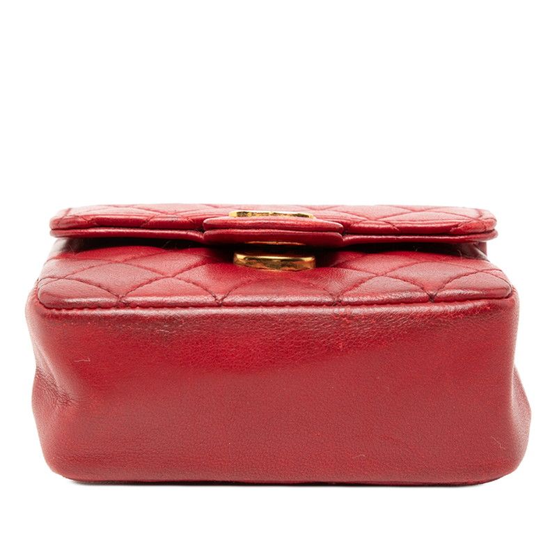 Chanel Mini Quilted Chain Shoulder Bag Red Gold Lambskin