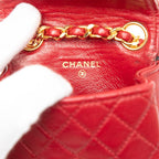 Chanel Mini Quilted Chain Shoulder Bag Red Gold Lambskin