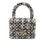 Chanel CC Logo Mini Handbag Black White Tweed Sequin