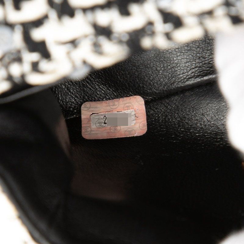 Chanel CC Logo Mini Handbag Black White Tweed Sequin