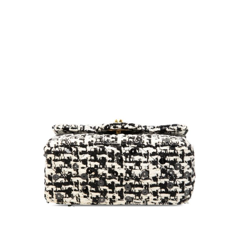 Chanel CC Logo Mini Handbag Black White Tweed Sequin