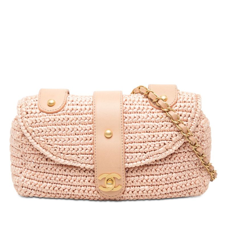 Chanel CC Logo Chain Shoulder Bag Pink Straw -]