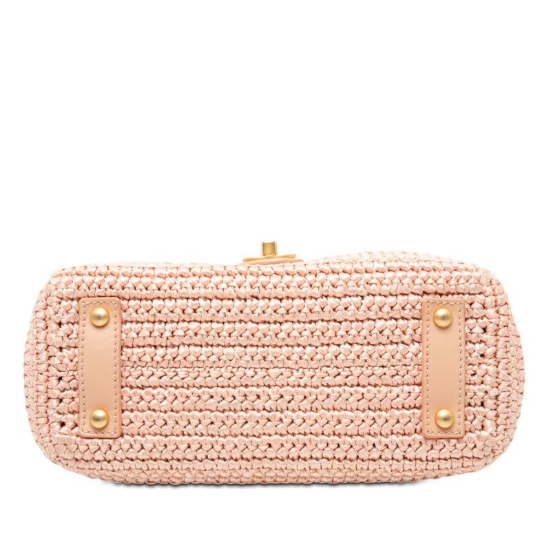 Chanel CC Logo Chain Shoulder Bag Pink Straw -]