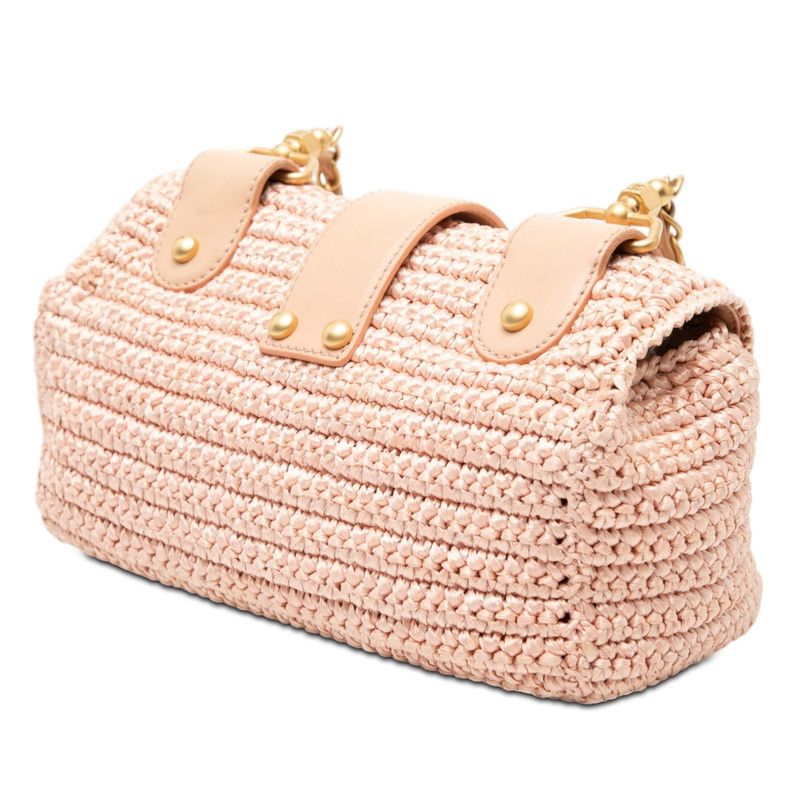 Chanel CC Logo Chain Shoulder Bag Pink Straw -]