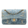 Chanel Quilted CC Logo Blue Gold Denim Sequins