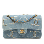 Chanel Quilted CC Logo Blue Gold Denim Sequins