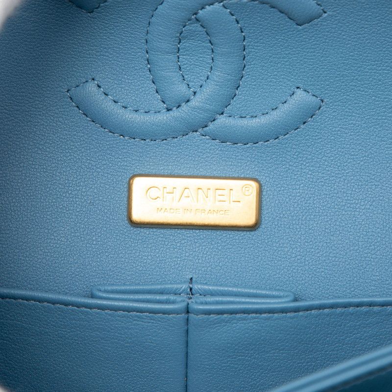 Chanel Quilted CC Logo Blue Gold Denim Sequins