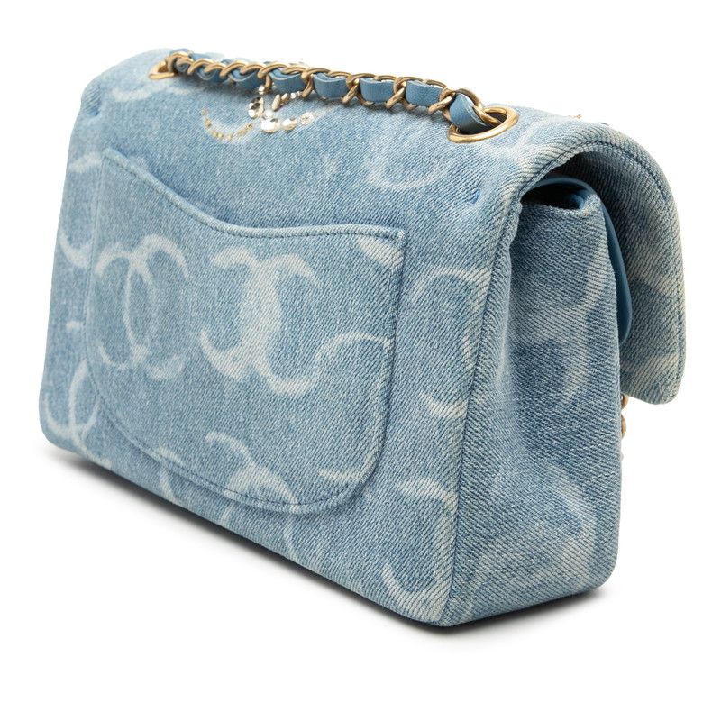 Chanel Quilted CC Logo Blue Gold Denim Sequins