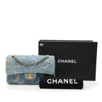 Chanel Quilted CC Logo Blue Gold Denim Sequins