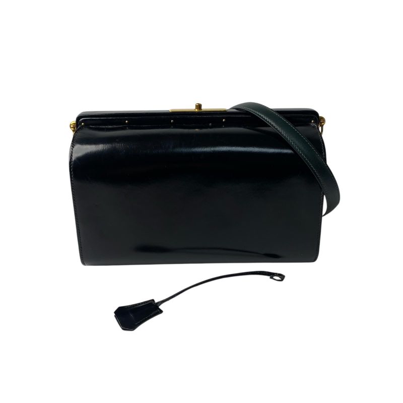 Hermes Box Calf Vintage Shoulder Bag Leather Black Dark Green