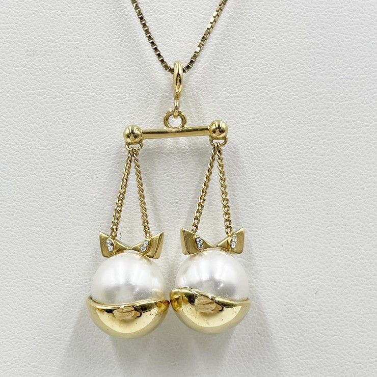 Fendi Necklace Zodiac Gold Metal Faux Pearl