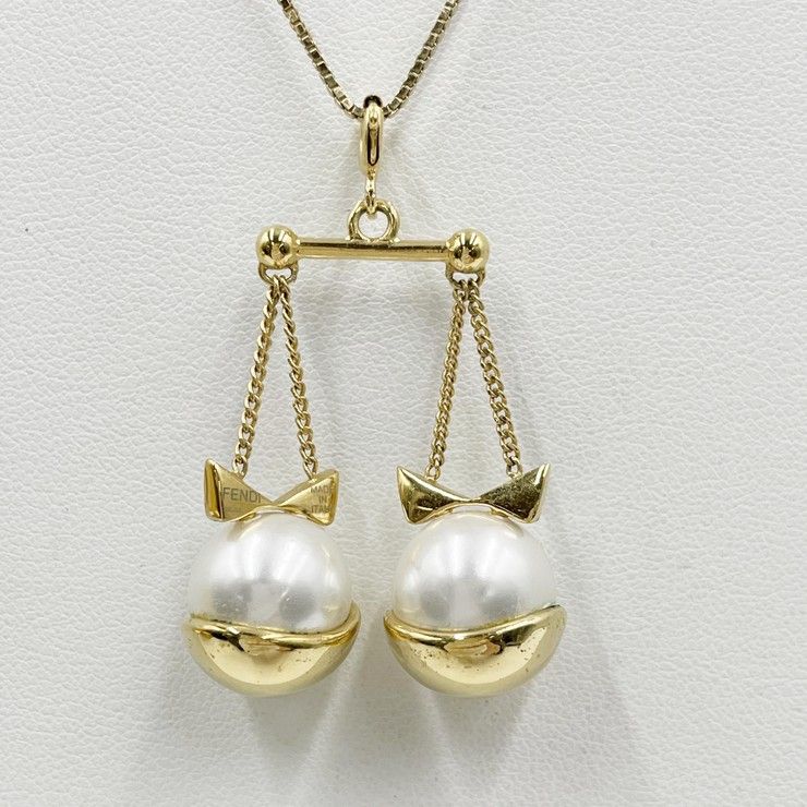 Fendi Necklace Zodiac Gold Metal Faux Pearl