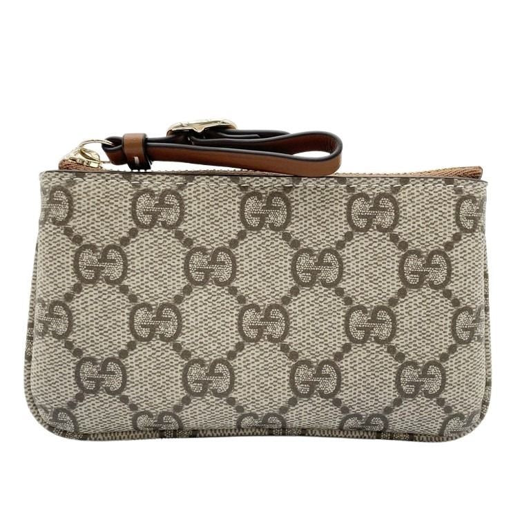 Gucci Coin Case GG Supreme Beige Brown Leather