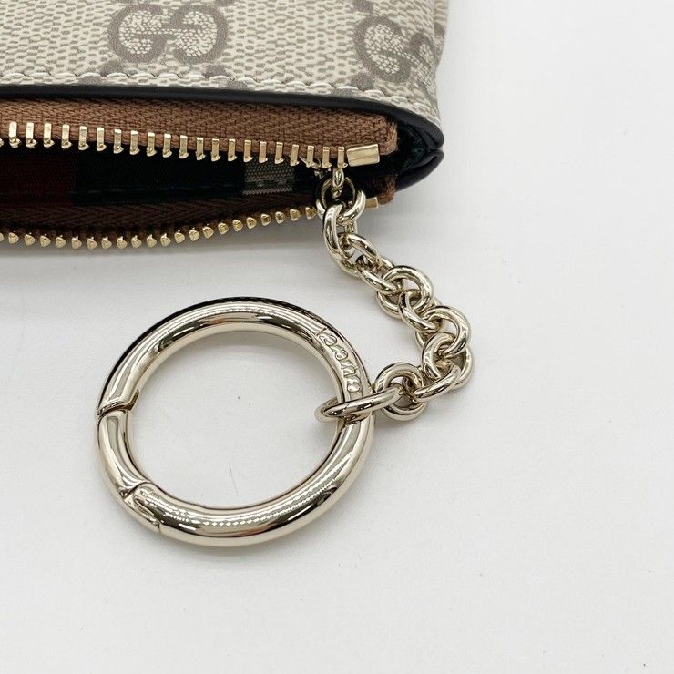Gucci Coin Case GG Supreme Beige Brown Leather