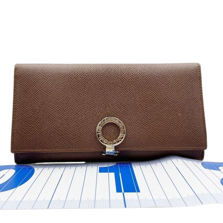 Bvlgari Wallet Brown Leather Logo Clip Bifold