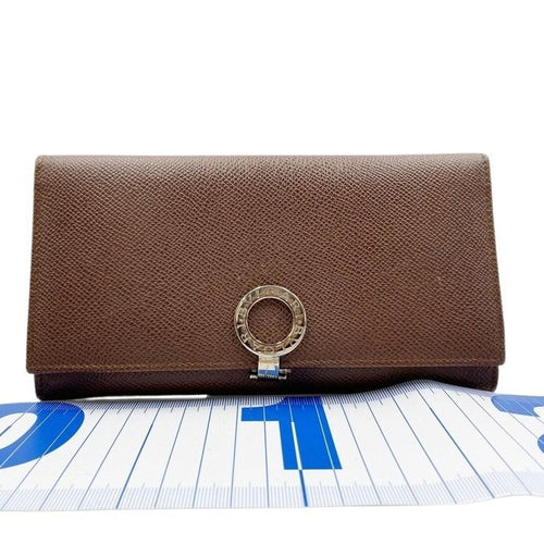 Bvlgari Wallet Brown Leather Logo Clip Bifold