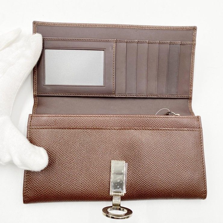 Bvlgari Wallet Brown Leather Logo Clip Bifold
