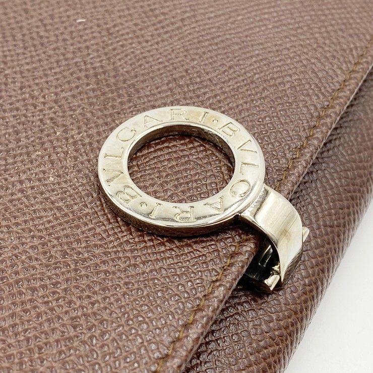 Bvlgari Wallet Brown Leather Logo Clip Bifold