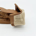 Hermes Gloves Logo Brown Leather Silver