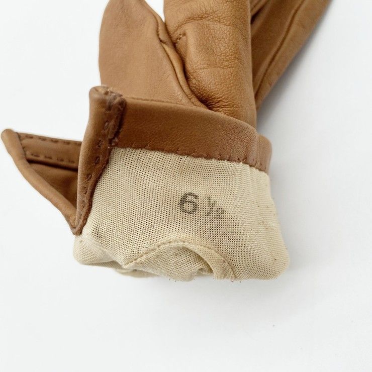 Hermes Gloves Logo Brown Leather Silver