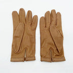 Hermes Gloves Logo Brown Leather Silver