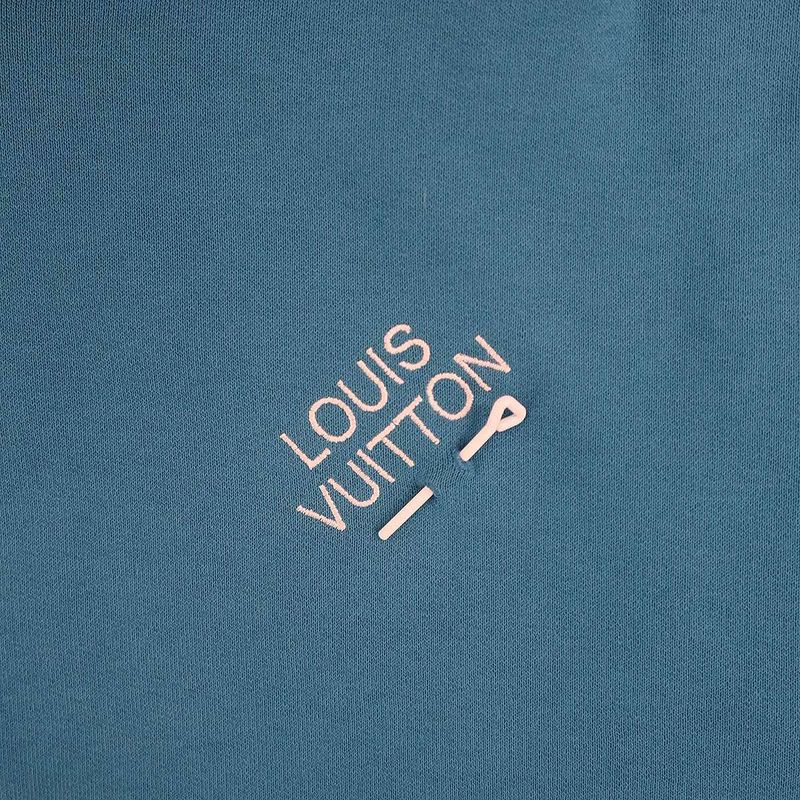 Louis Vuitton Signature Embroidered Pullover Hoodie Blue Sweater