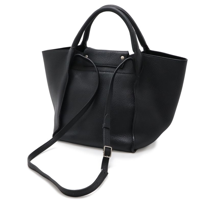 Celine Big Small 2-Way Shoulder Bag Crossbody Leather Black Silver Ha