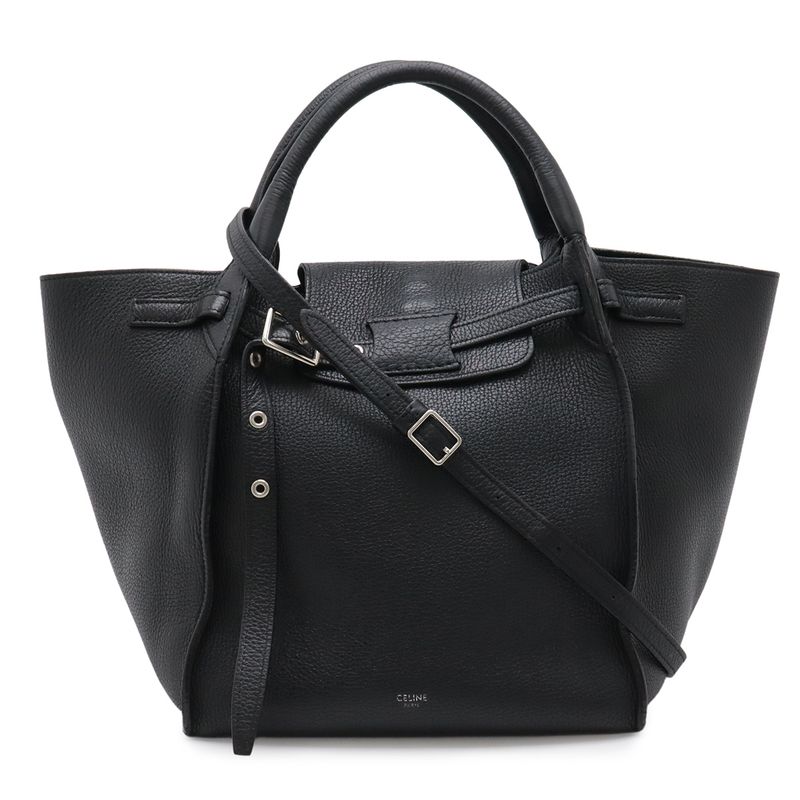 Celine Big Small 2-Way Shoulder Bag Crossbody Leather Black Silver Ha