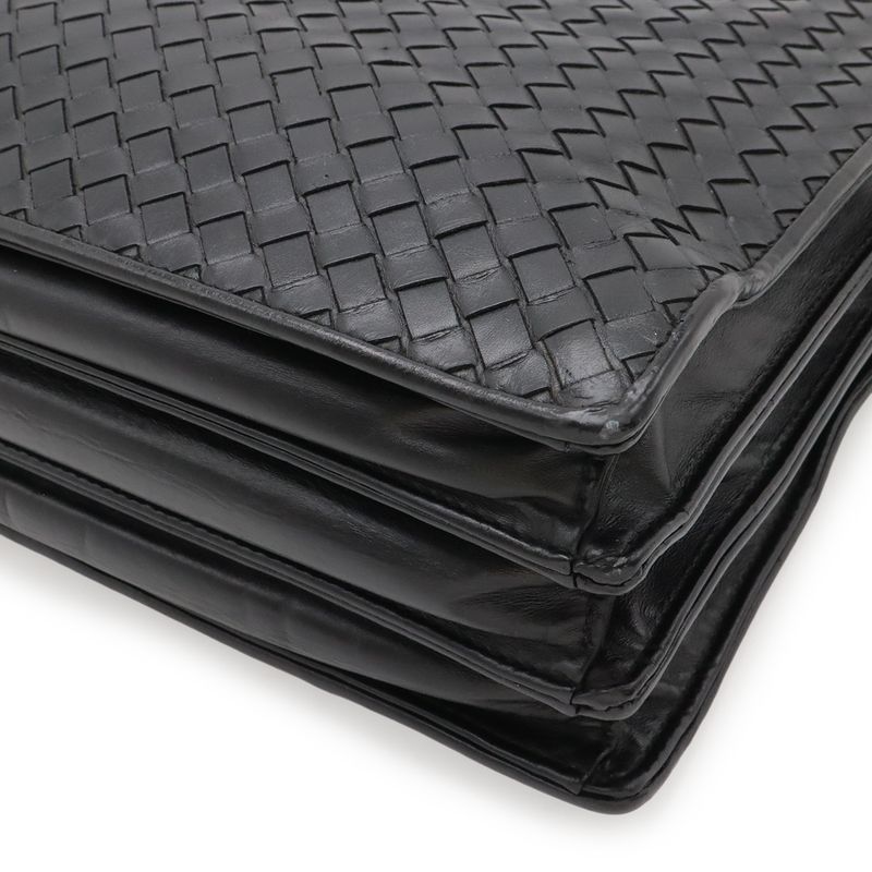 Bottega Veneta Intrecciato Business Briefcase Document Purse Leather Black