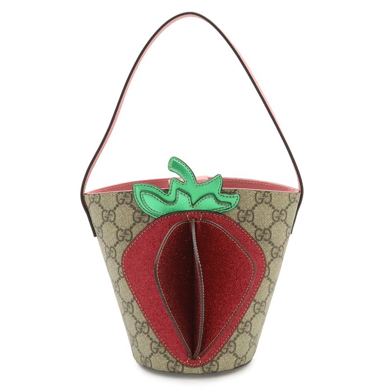 Gucci Children's GG Supreme Kids Bucket Bag Beige Pink Green