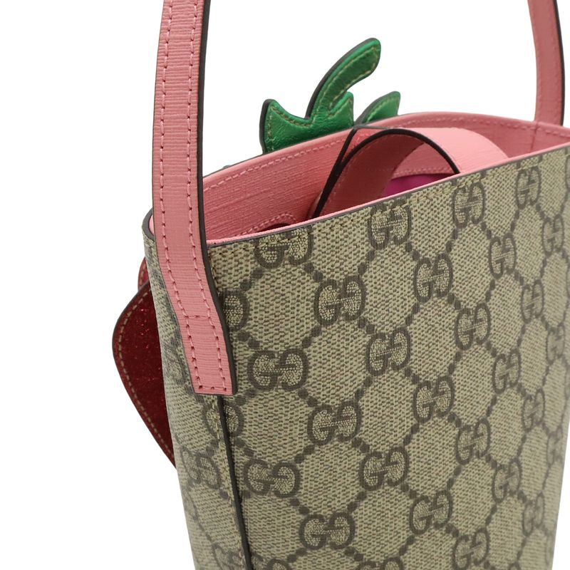 Gucci Children's GG Supreme Kids Bucket Bag Beige Pink Green
