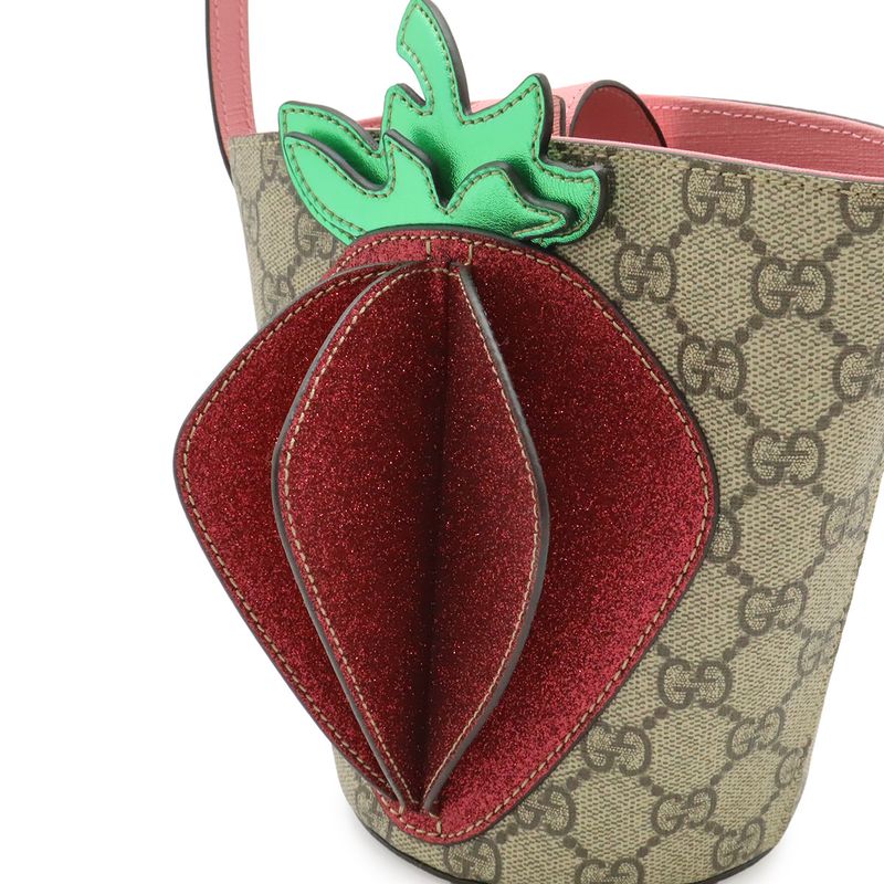 Gucci Children's GG Supreme Kids Bucket Bag Beige Pink Green