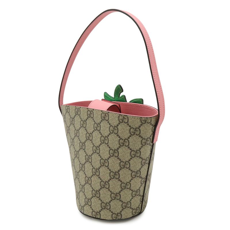 Gucci Children's GG Supreme Kids Bucket Bag Beige Pink Green