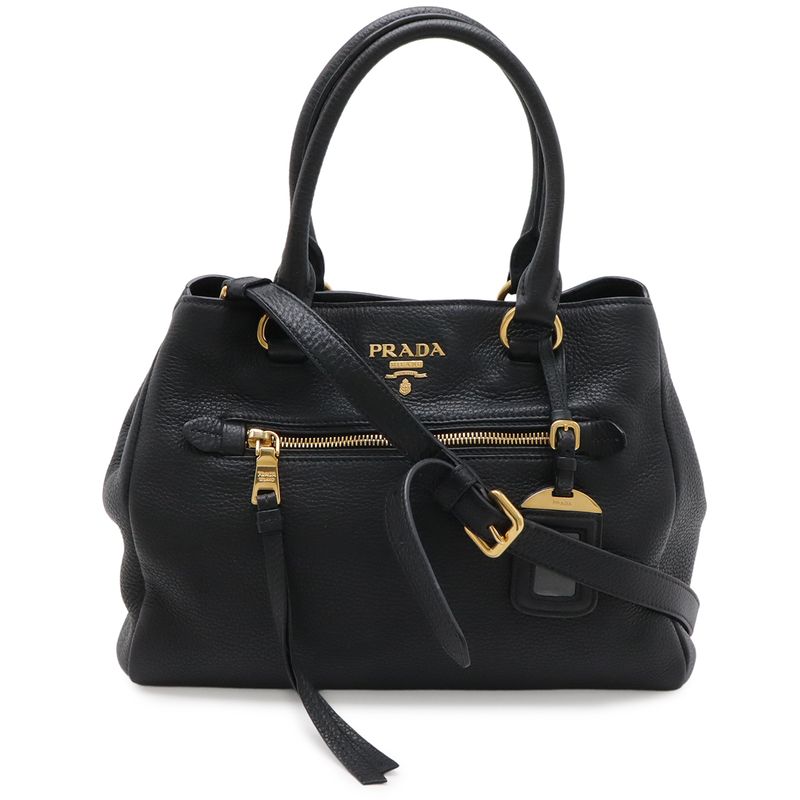 Prada Vitello Phenix Tote 2-Way Shoulder Bag Crossbody Leather Nero