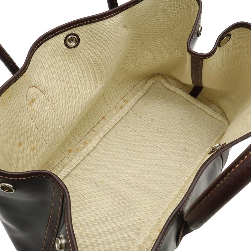 Hermes Garden Party PM Tote Amazonia Leather Dark Khaki Dark Dark Brown