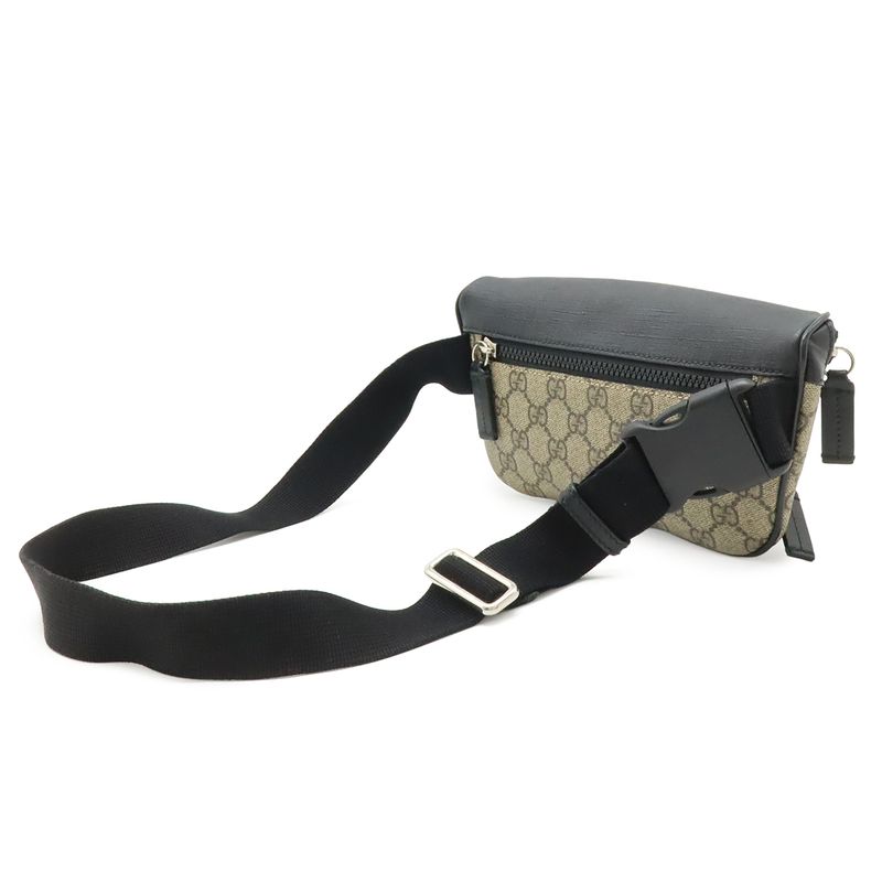 Gucci GG Supreme Belt Bag Waist Pouch Leather Beige Black