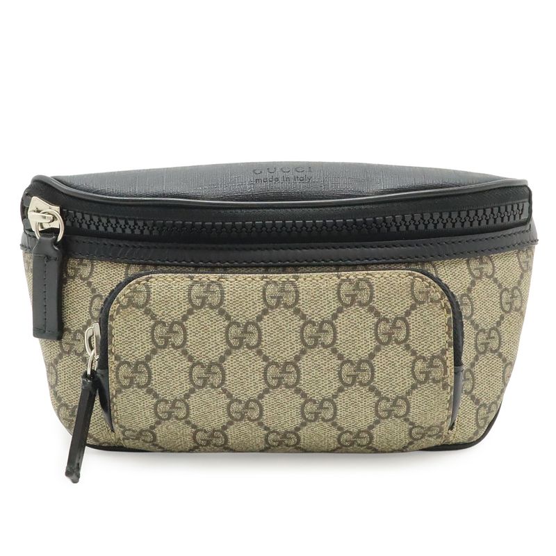 Gucci GG Supreme Belt Bag Waist Pouch Leather Beige Black