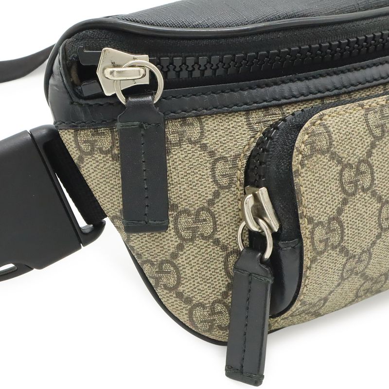 Gucci GG Supreme Belt Bag Waist Pouch Leather Beige Black